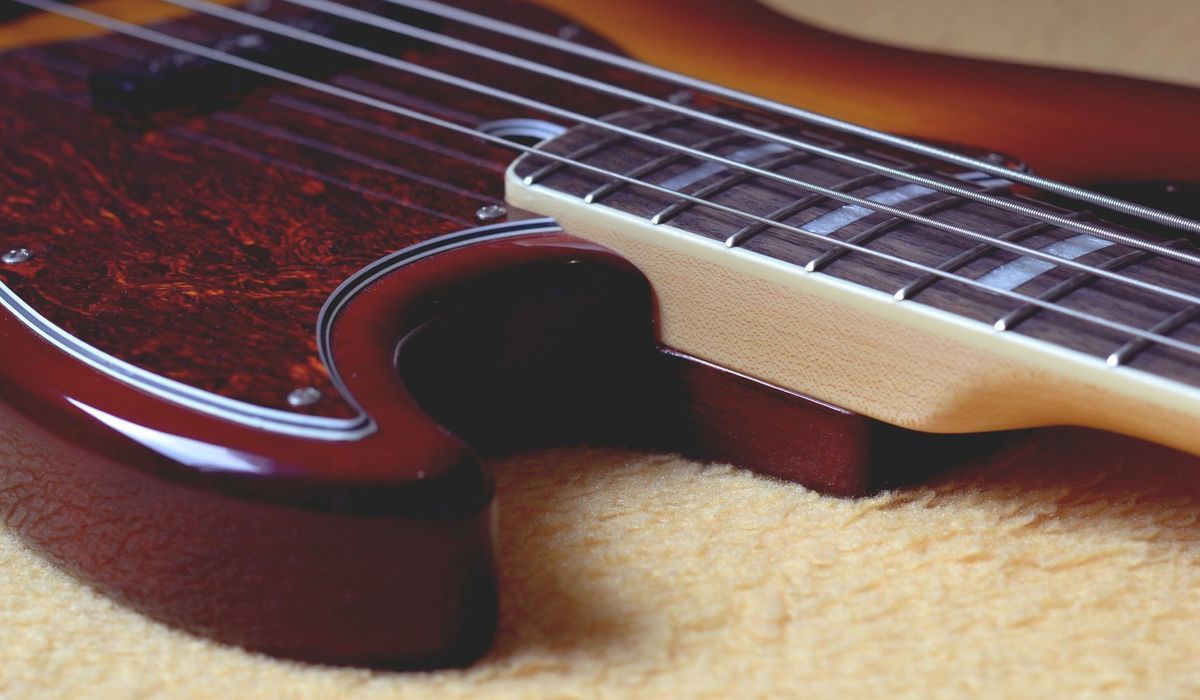 Bass guitar neck and fingerboard close-up